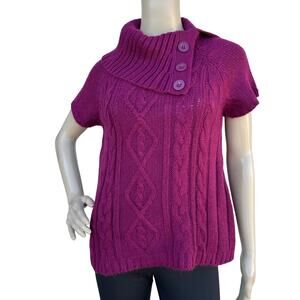 Reference Point Women's Burgundy Cable Knit High Neck Short Sleeve Sweater Top S